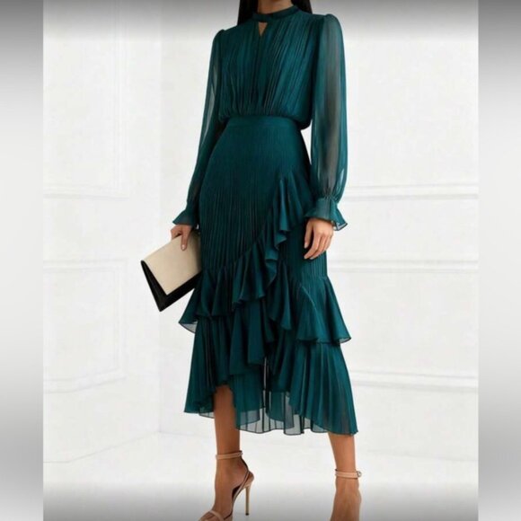 Elegant Teal Ruffled Dress - Picture 2 of 5